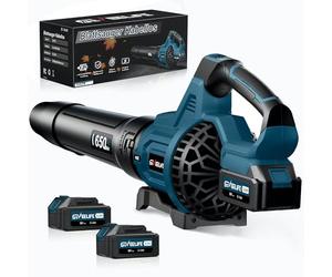 GEVEELIFE Cordless Electric Leaf Blower 18V 257km/h with 3 Speeds and 2 x 5.2Ah Batteries, Cordless Leaf Blower for Garden, Leaves, Dust and Snow - Blue (Battery