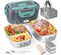 Geveniss Electric Lunch Box Food Heater - Portable Fast Heating Lunch Box (12V/24V/110V/220V) - 2 Pack of 1.5L Stainless Steel Containers Food Warmer- Ideal for Car, Truck, Office, Outdoor, X-JING08