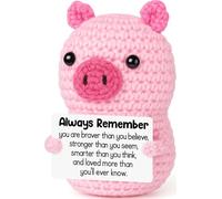GevGuxLuo Positive Crochet Pink Pig, Mini Funny Handmade Crochet Pig Emotional Inspirational Cheer Up for Women Teen Friend Coworker, Mothers Day Birthday Gifts for Women Cute Encouragement Reminder