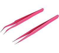 Geviro 2 Pieces Nail Art Tweezers Straight and Curved Tip Tweezers False Eyelash Rhinestone Picker Pointed Tweezers Makeup Tools