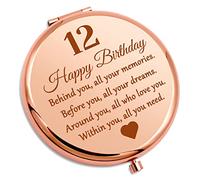Gevody 12th Birthday Compact Mirror Inspirational Gift for Girl Daughter Sister Travel Makeup Mirror 12 Year Old Birthday Gift for Granddaughter Niece Best Friend Turning 12 Present from Mom Dad