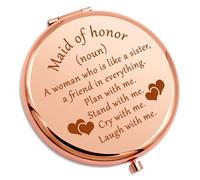 Gevody Bridesmaid Gifts for Wedding Day Compact Pocket Mirror for Maid of Honor Best Friends Sister Bridesmaid Proposal Gift Engagement Wedding Greeting Folding Makeup Mirror Bridal Shower Presents