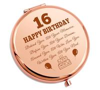 Gevody Inspirational 16th Compact Makeup Mirror Birthday Gifts for Girls Daughter Granddaughter Niece Sister 16 Year Old Birthday Gifts Turning 16 Folding Makeup Mirror Best Friend Presents for Women