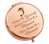 Gevody Mermaid Themed Gifts Compact Makeup Mirror Inspirational Gifts for Girls Mermaid Lover Daughter Granddaughter Best Friend Sister Graduation Birthday Present Encouragement Folding Makeup Mirror