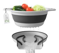 Gevoli Collapsible Colander Strainer, Large 5QT Over-Sink Drainer with Countertop Base, Round Foldable Basket for Vegetables, Fruits, and Pasta, Easy Storage (White)