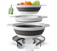 Gevoli Collapsible Colanders (3 Pack Set) Food Strainers with Over-Sink Water Draining Base for Pasta Fruits and Vegetables, White (3 Sizes, 3QT, 4QT and 5 Quart)