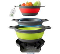 Gevoli Collapsible Colanders with Self-Draining Base for Edge of Sink, Food Strainers (Small/Med/Large), Nested Design for Easy Storage (Red, Blue, Green) (4PC Set)