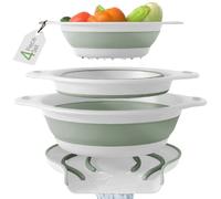 Gevoli Collapsible Strainers (3 Pack) Food Strainers with Water Drain Base for Pasta, Fruits and Vegetables, White/Sage (3 Sizes, 3QT, 4QT and 5 Quart)