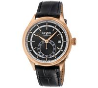 Gevril Men's Empire 48103 Swiss Automatic ETA 2895 Black Dial Italian Handmade Black Leather Watch in Blue Gevril Blue One Size
