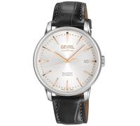 Gevril Men's Mulberry Swiss Automatic Silver Dial Black Handmade Leather Watch Gevril Black One Size