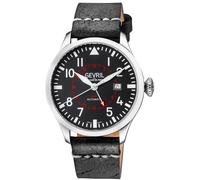 Gevril Men's Vaughn 44503 Swiss Automatic ETA 2893/2 GMT Black Dial Black Leather Watch Gevril Black One Size