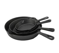 Gevvnss 4-Piece Cast Iron Skillet Set,Heavy-Duty Frying Pans with Double Notches,Durable Cast Iron Cookware for Hob,Oven & Outdoor Cooking,14cm,16cm,20cm & 26cm (5.5", 6", 8" & 10"),Black