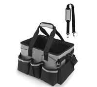 Gevvnss Cleaning Caddy Bag with Handle,Large Cleaning Tote Bag with Detachable Divider,Oxford Cleaning Caddy Organiser for Housekeepers,Janitors,Car Detailing,Commercial Cleaning,Black Grey