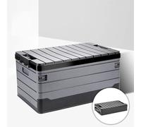 Gevvnss Folding Storage Bin with Lid,35L Plastic Stackable Bins,Basket Collapsible Organizer Bin,Outdoor Picnic Transport Box for Clothes,Books,Snacks,Shoes,Grocery Organization(Grey,48x30x24cm)
