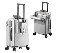 Gevvnss Hard Shell Suitcase,20-Inch Carry On Luggage with Laptop Compartment,Cup Holder and USB Port,Medium,4 Wheels,Airline Approved,Lightweight,for Unisex,for Flight,Sliver