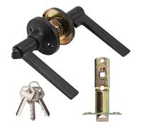 Gevvnss Round Heavy Duty Entry Door Lever Handle Lock with Key for Office/Front Door,Interior Exterior Door Knob Hardware,Lockable,Reversible for Left/Right Side,Matte Black