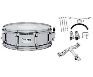 GEWA marching drum small, chrome steel shell - 14 x 5", 8 tension rods, Remo USA heads, incl. vent plate and knee rest