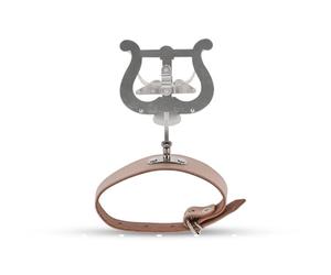 GEWA Marching Music Holder Flute - Nickel Plated - Large Lyra - 2 Pushers - One-Hand Operation - With Leather Strap