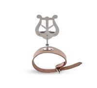 GEWA Marching Music Holder Flute - Nickel Plated - Medium Lyra - 2 Pushers - Wide Leather Strap