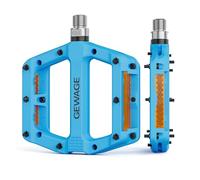 GEWAGE Bicycle Pedals, Nylon Fibre MTB Pedals with Reflectors, 9/16 Inch Non-Slip, Lightweight Bicycle Platform Pedals with 3 Bearings for Road Bike, MTB, E-Bike (Blue)