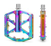 GEWAGE Bike Pedals 9/16 Inch - Bicycle Pedals with Reflectors - 3 Sealed Bearings MTB Pedals Wide Platform Pedals for Mountain Bike, BMX, Road Bike Pedals (Rainbow)