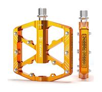 GEWAGE Bike Pedals With Reflective Strips, 3 Sealed Bearings Non-Slip CNC Aluminum Bicycle Platform 9/16" Pedals For Road Bike MTB E-Bike. (Gold)