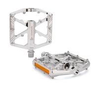 GEWAGE Bike Pedals With Reflective Strips, 3 Sealed Bearings Non-Slip CNC Aluminum Bicycle Platform 9/16" Pedals For Road Bike MTB E-Bike. (Brilliant Silver)
