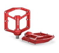 GEWAGE MTB Pedals Pro - CNC aluminum, 3-bearing system with oversized ball + needle bearing, 9/16" chromoly, ultra-thin monoblock design, 14 pins, compact (Red)