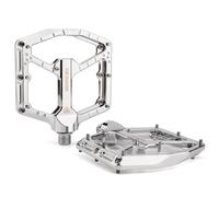 GEWAGE MTB Pedals Pro - CNC aluminum, 3-bearing system with oversized ball + needle bearing, 9/16" chromoly, ultra-thin monoblock design, 14 pins, compact (Silver)