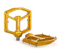 GEWAGE MTB Pedals Pro - CNC aluminum, 3-bearing system with oversized ball + needle bearing, 9/16" chromoly, ultra-thin monoblock design, 14 pins, compact (Gold)