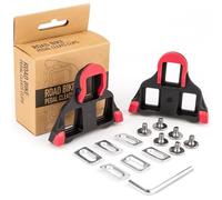 GEWAGE Road Bike Cleats Compatible with Shimano SPD-SL SM-SH10/11/12, TPU & PTFE, Yellow/Red/Blue Float Options, Fits 3-Bolt Road Cycling Shoes, Incl. Mounting Hardware (0° Float - Red)