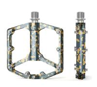 GEWAGE Road/Mountain Bike Pedals - 3 Bearings Bicycle Pedals - 9/16” CNC Machined Flat Pedals with Removable Anti-Skid Nails (Camouflage Gray)