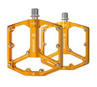 GEWAGE Road/Mountain Bike Pedals - 3 Bearings Bicycle Pedals - 9/16” CNC Machined Flat Pedals with Removable Anti-Skid Nails (Orange)