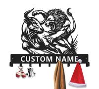 Gewasi Personalized Bull Metal Key Holder with Hooks, Custom Ranch Name Sign, Rustic Wall Organizer for Man Cave and Entryway, Storage Hooks, Coat Rack (Style-4)