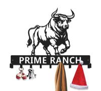 Gewasi Personalized Bull Metal Key Holder with Hooks, Custom Ranch Name Sign, Rustic Wall Organizer for Man Cave and Entryway, Storage Hooks, Coat Rack (Style-3)