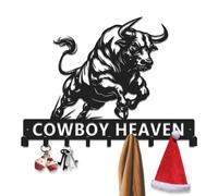 Gewasi Personalized Bull Metal Key Holder with Hooks, Custom Ranch Name Sign, Rustic Wall Organizer for Man Cave and Entryway, Storage Hooks, Coat Rack (Style-2)