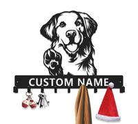 Gewasi Personalized Dog Monogram Metal Wall Organizer with Key Hooks, Dog Coat Holder, Custom Pet Name Sign, Functional Entryway and Pet Store or Living Room Decor, 10"-24" (Style-3)