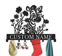 Gewasi Personalized Zebra Monogram Metal Key Holder with Hooks, Custom Name, Home Storage Hooks, Functional Wall Organizer for Entryway, Living Room and Kitchen (Style-2)
