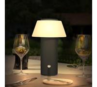 Gewiny Mushroom Indoor/Outdoor Waterproof Shower LED Table Lamp - Battery Operated, Cordless, Portable, Rechargeable, Touch Dimming for Bedroom, Dinning, Patio (Black)