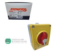 Gewiss GW70436P Rotary Isolator Switch - HP - Emergency - Isolating Material Box - 32A 4P - Lockable Red Knob - IP66/67/69