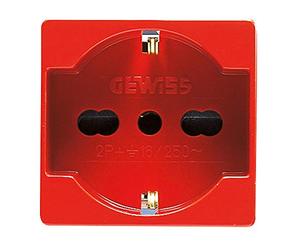 GEWISS - GW20296DY Standard Italian/German Socket 250V AC, for Dedicated Lines, 2P+T 16A Bivalent, P40, 2 Modules, Red, System