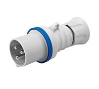 Gewiss GW60015H Low Voltage Screw Wiring Straight Plug, High Performance, IP44/IP54, 6 Reference, 2P+E Pole, 200V-250V, 32 A, 50 Hz/60 Hz, Blue
