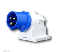 Gewiss Gw60415 Wall Mounted Plug (Appliance Inlet) 32 Amp 2 Pin & Earth Blue