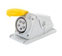 Gewiss GW62485 90° Angled Surface-Mounting Socket-Outlet - IP44 - 2P+E 32A 100-130V 50/60Hz - Yellow - 4H - Screw Wiring