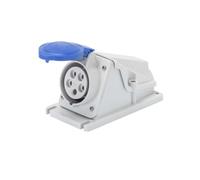 Gewiss GW62488 Low Voltage Screw Wiring 90 Degree Angled Surface-Mounting Socket-Outlet, IP44, 6 Reference, 2P+E Pole, 200V-250V, 32 A, 50 Hz/60 Hz, Blue