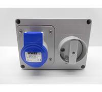 GEWISS GW66004 16 AMP 240 VOLT 3 PIN BLUE IP44 INTERLOCKED SWITCHED SOCKET