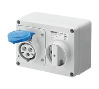 Gewiss GW66004 Horizontal Interlocked Socket Outlet, IP44, 6 Reference, 2P+E Pole, 200V-250V, 16 A, 50 Hz/60 Hz, Blue
