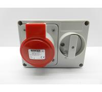 GEWISS GW66019 32 AMP 415 VOLT 4 PIN RED IP44 INTERLOCKED SWITCHED SOCKET