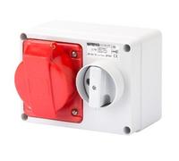 Gewiss GW66019 Fixed Interlocked Horizontal Socket-Outlet - With Bottom - Without Fuse-Holder Base - 3P+E 32A 380-415V - 50/60Hz 6H - IP44