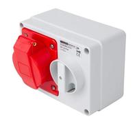 Gewiss GW66019 Horizontal Interlocked Socket Outlet, IP44, 6 Reference, 3P+E Pole, 380V-415V, 32 A, 50 Hz/60 Hz, Red